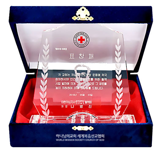 대한적십자사 광주광역시전라남도혈액원장 표창패