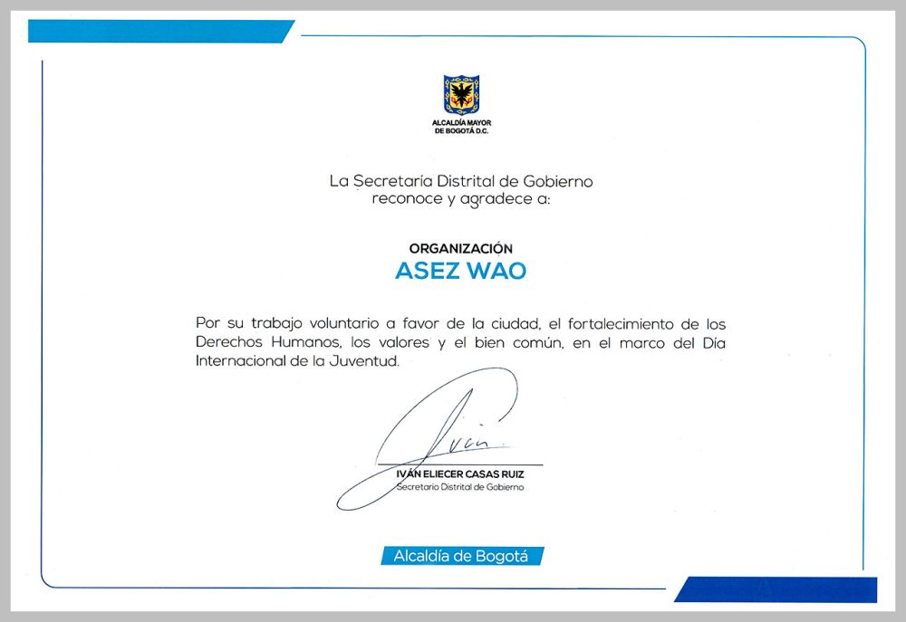 보고타시청 사무국장 감사장